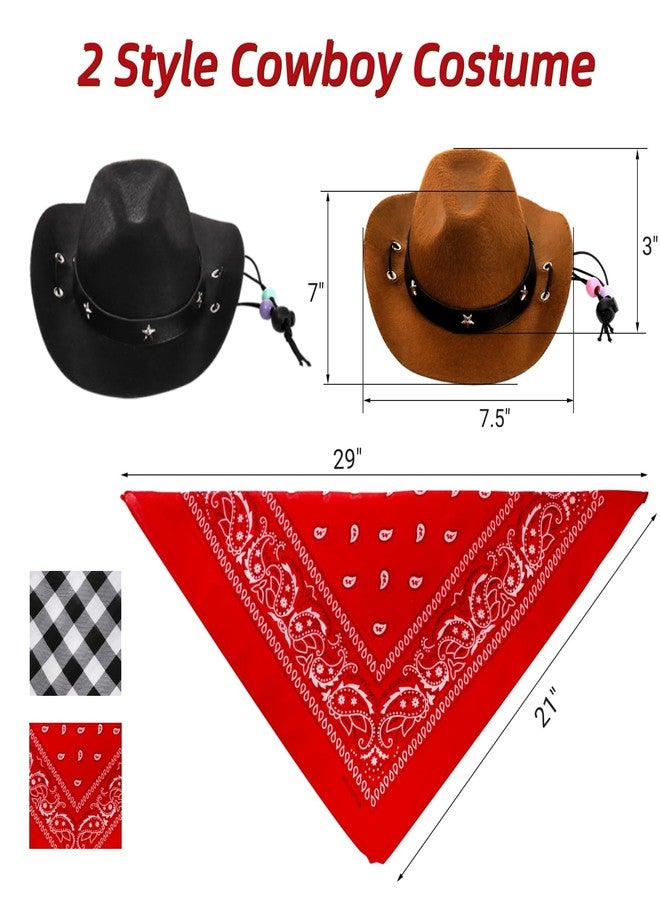 Eorbow 4 Pack Pet Cowboy Costume Accessories Set, 2 Pcs Cowboy Hat and 2 Pcs Bandana Scarf, Puppy Kitten Halloween Christmas Costume, West Cowboy Accessories Party Cosplay Wearing for Cats Small Dogs - Image 2